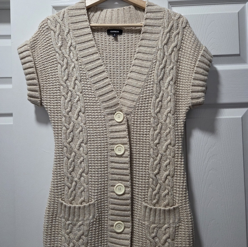 Express Cream Cable Knit Cardigan Sweater